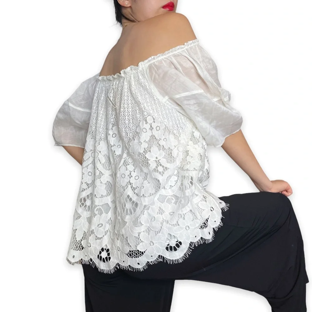 NWT Anthroplogie Moulinette Soeurs Messina White Puffsleeve Lace Top Size L - Picture 10 of 16